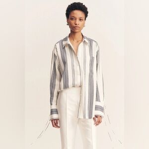 NWT Shona Joy Harlow Top Oversized Blouse Navy Ivory Stripe Button Down US 4